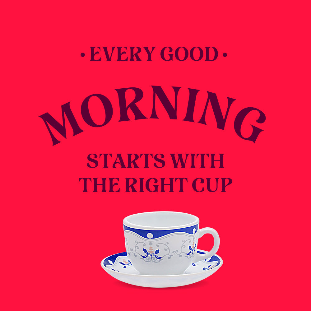 Borosil Larah Royal Blue Cup n Saucer Set, 220ml x 12