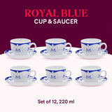 Borosil Larah Royal Blue Cup n Saucer Set, 220ml x 12