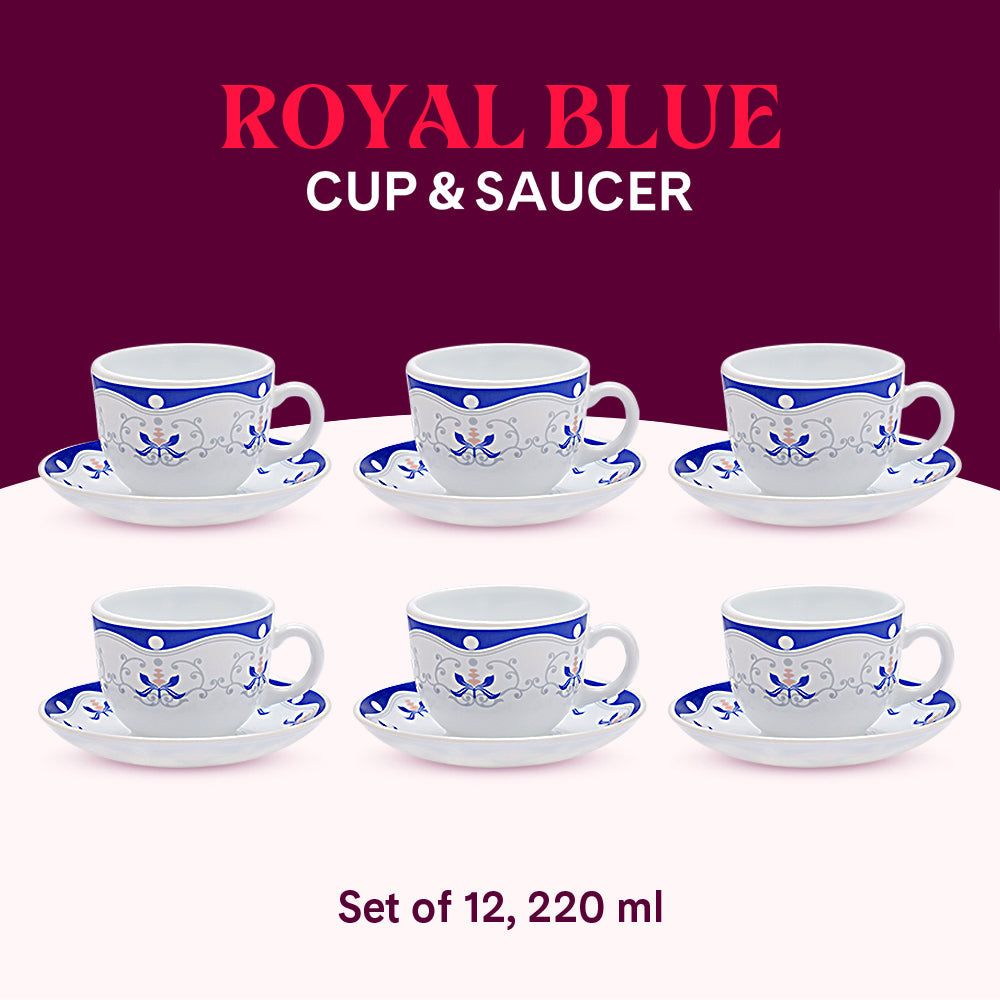 Borosil Larah Royal Blue Cup n Saucer Set, 220ml x 12