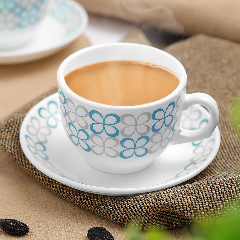Borosil Larah Sundrop Cup n Saucer Set of 12 220ml, Blue