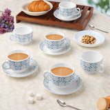 Borosil Larah Sundrop Cup n Saucer Set of 12 220ml, Blue