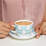 Borosil Larah Sundrop Cup n Saucer Set of 12 220ml, Blue