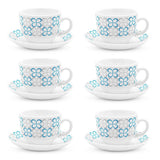 Borosil Larah Sundrop Cup n Saucer Set of 12 220ml, Blue