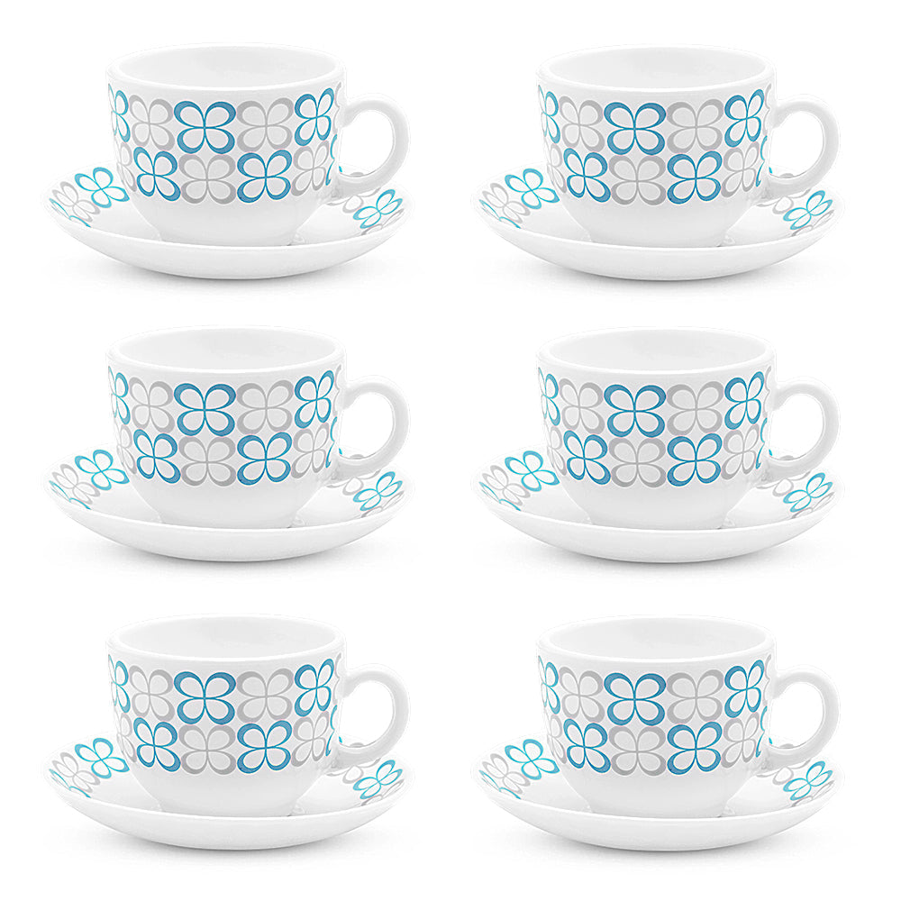 Borosil Larah Sundrop Cup n Saucer Set of 12 220ml, Blue