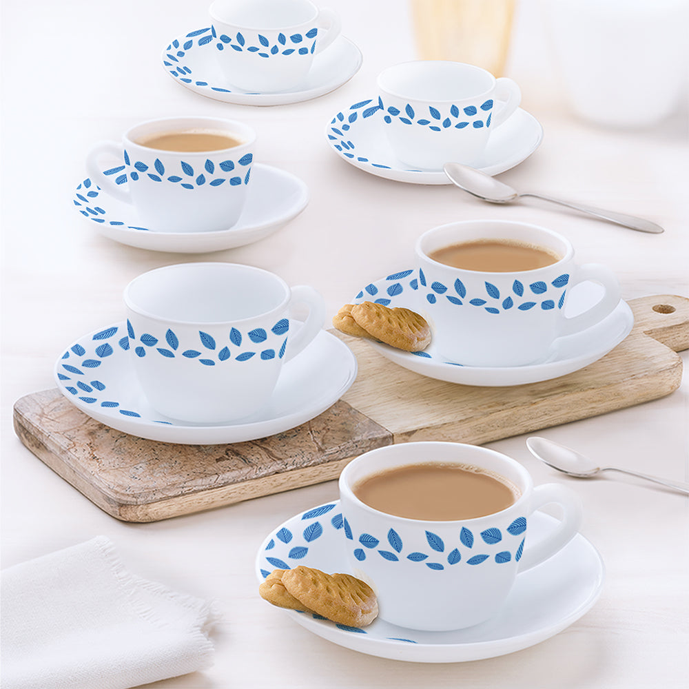 Borosil Larah Blue Leaves Cup n Saucer Set
