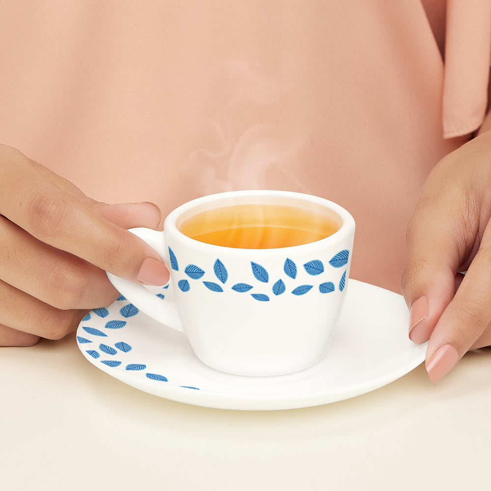 Borosil Larah Blue Leaves Cup n Saucer Set