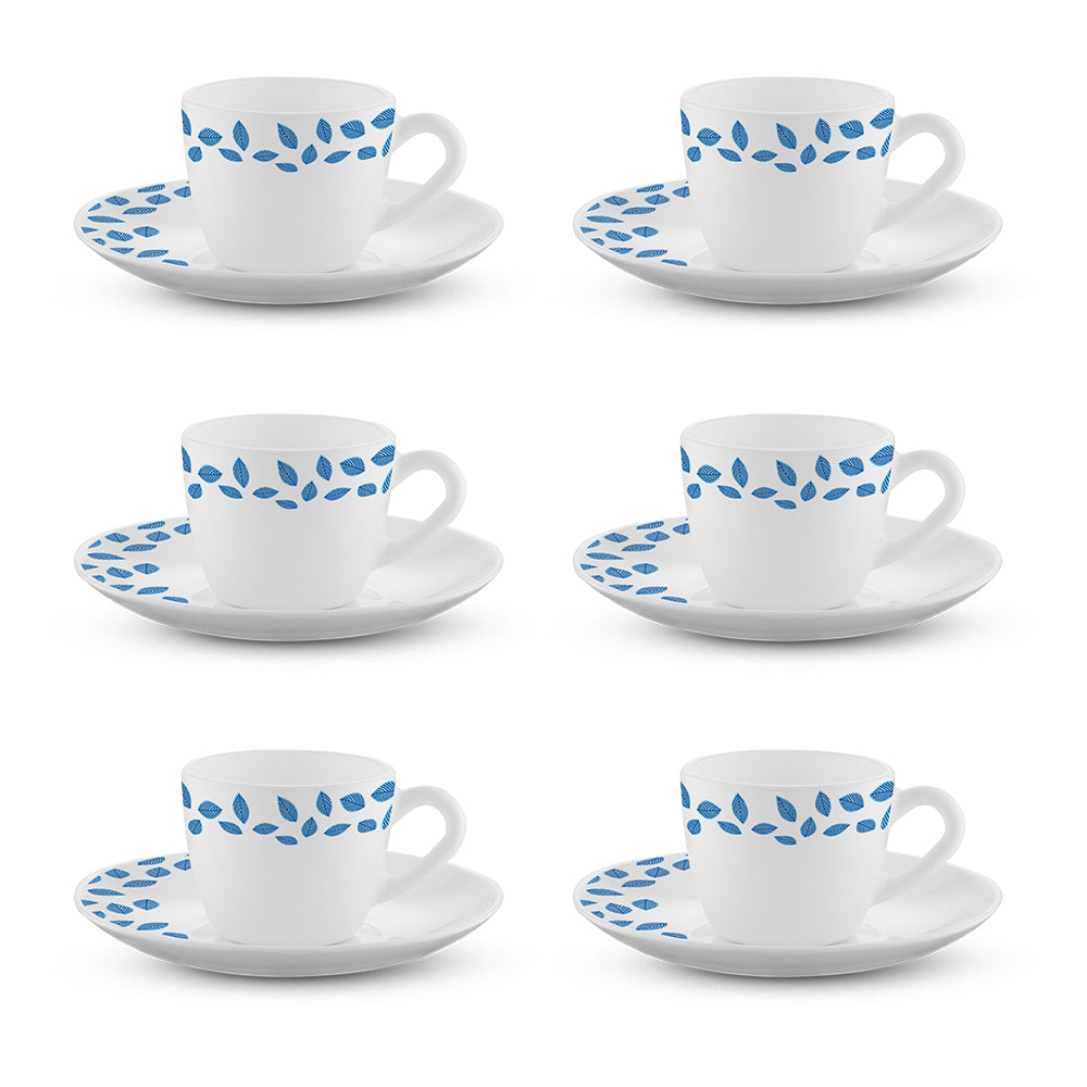 Borosil Larah Blue Leaves Cup n Saucer Set