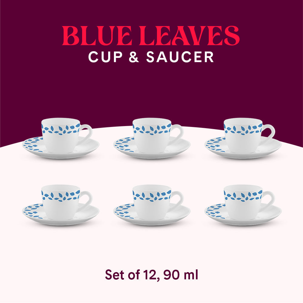 Borosil Larah Blue Leaves Cup n Saucer Set