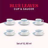 Borosil Larah Blue Leaves Cup n Saucer Set
