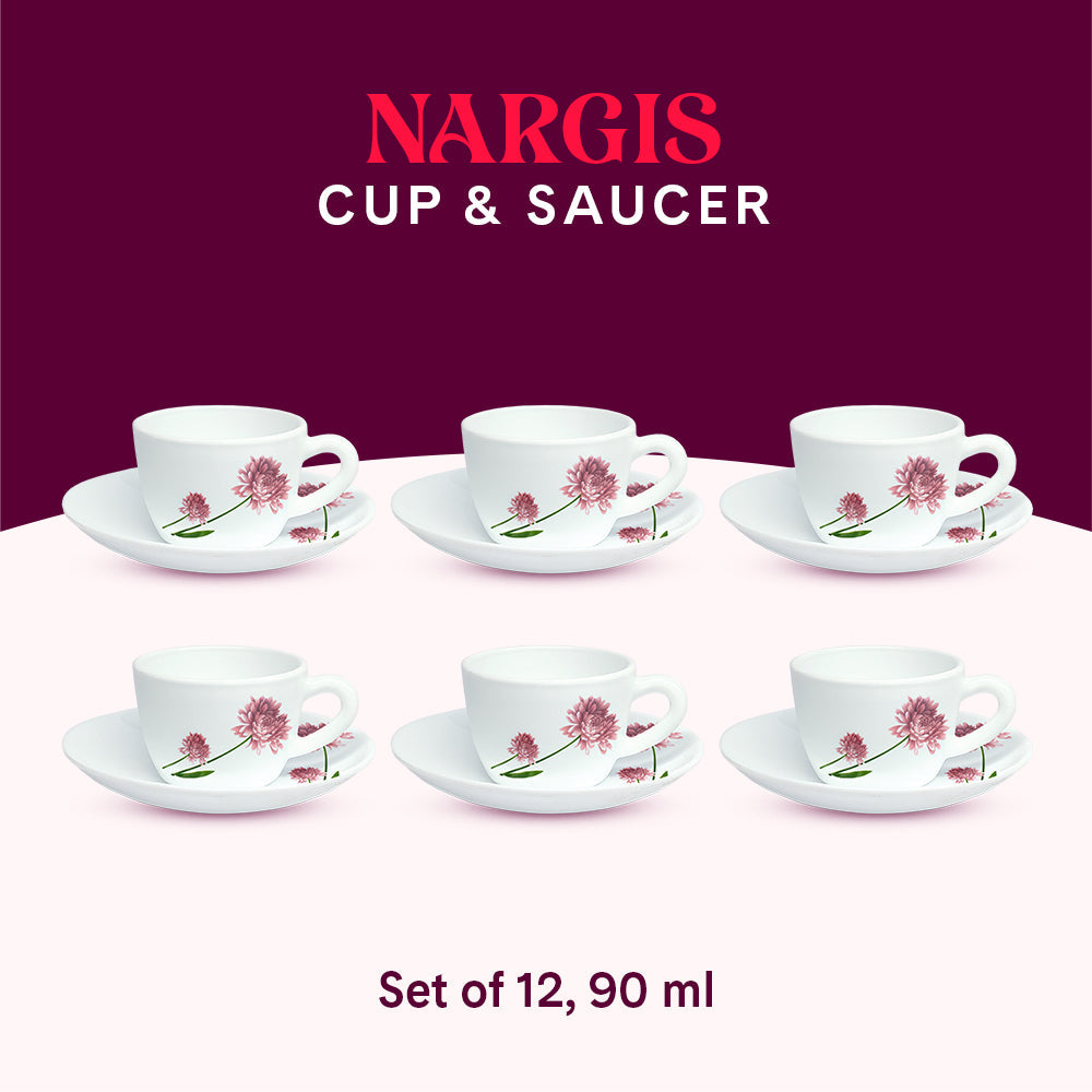 Borosil Larah Nargis Cup n Saucer Set of 12, 90ml