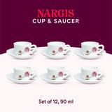 Borosil Larah Nargis Cup n Saucer Set of 12, 90ml