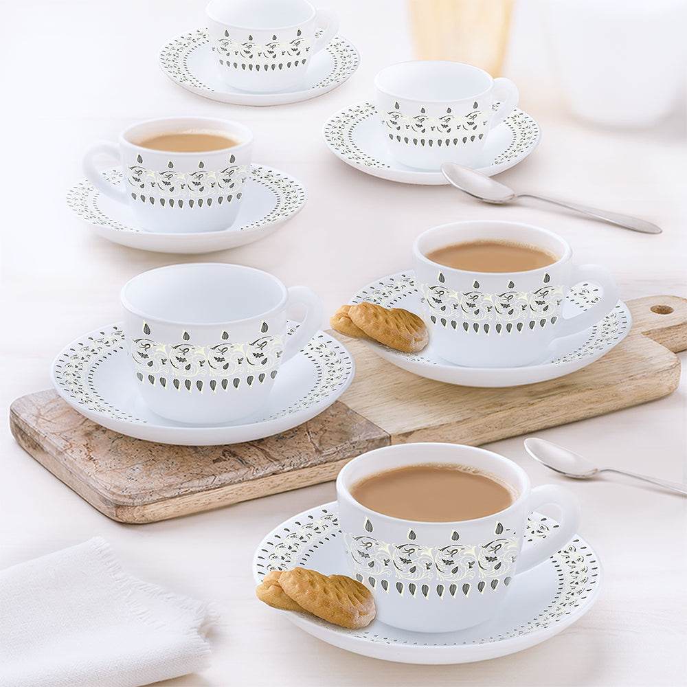 Borosil Larah Ora Gold Cup n Saucer Set of 12, 140ml