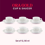 Borosil Larah Ora Gold Cup n Saucer Set of 12, 140ml