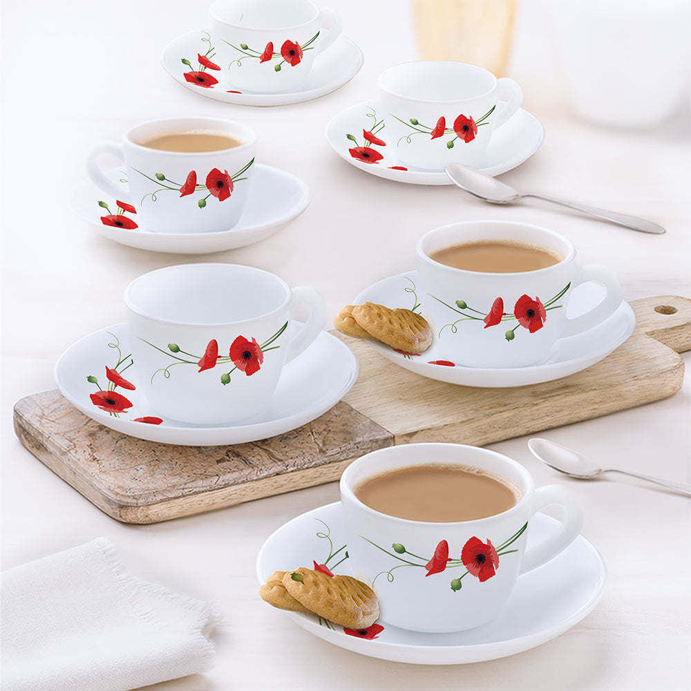 Borosil Larah Carnation Cup n Saucer Set, Red