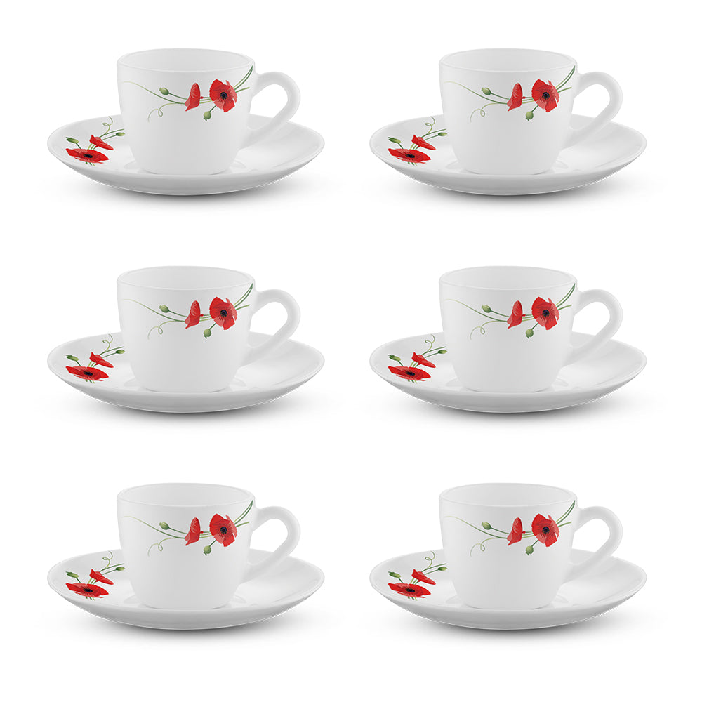 Borosil Larah Carnation Cup n Saucer Set, Red