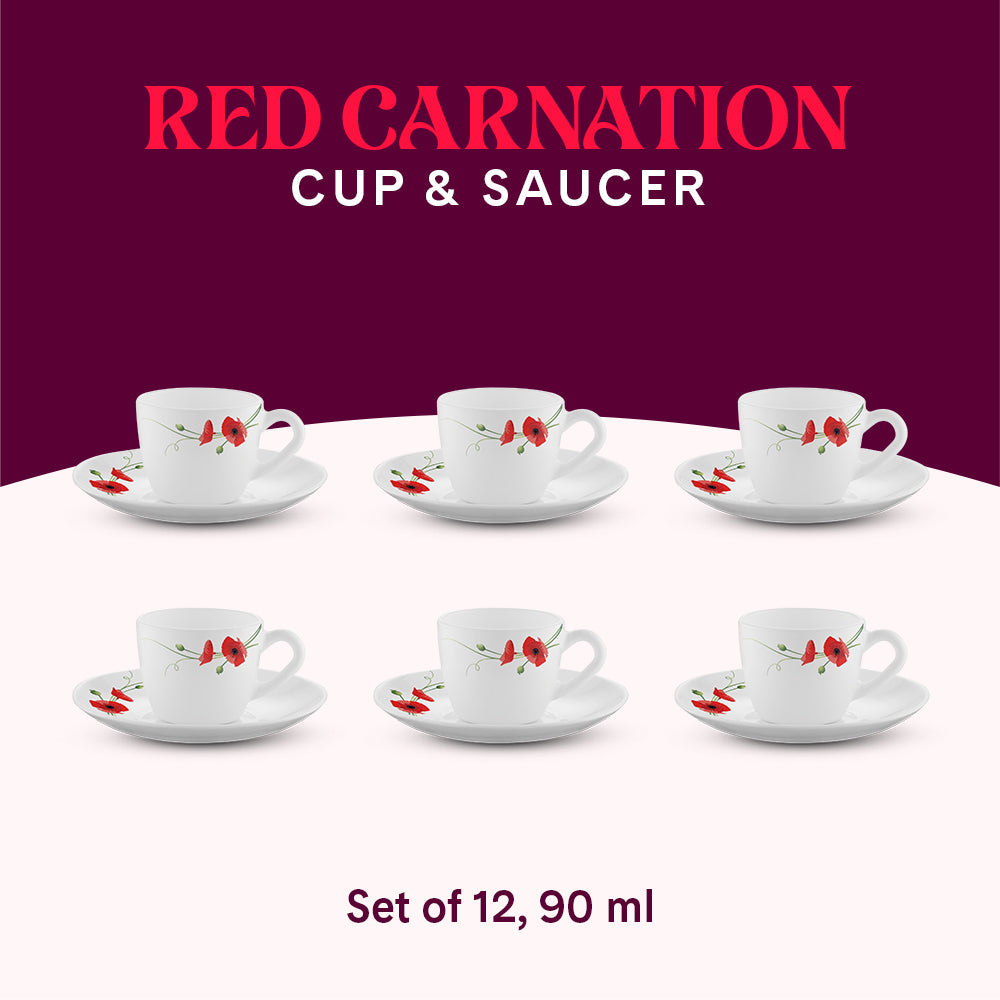 Borosil Larah Carnation Cup n Saucer Set, Red