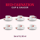 Borosil Larah Carnation Cup n Saucer Set, Red