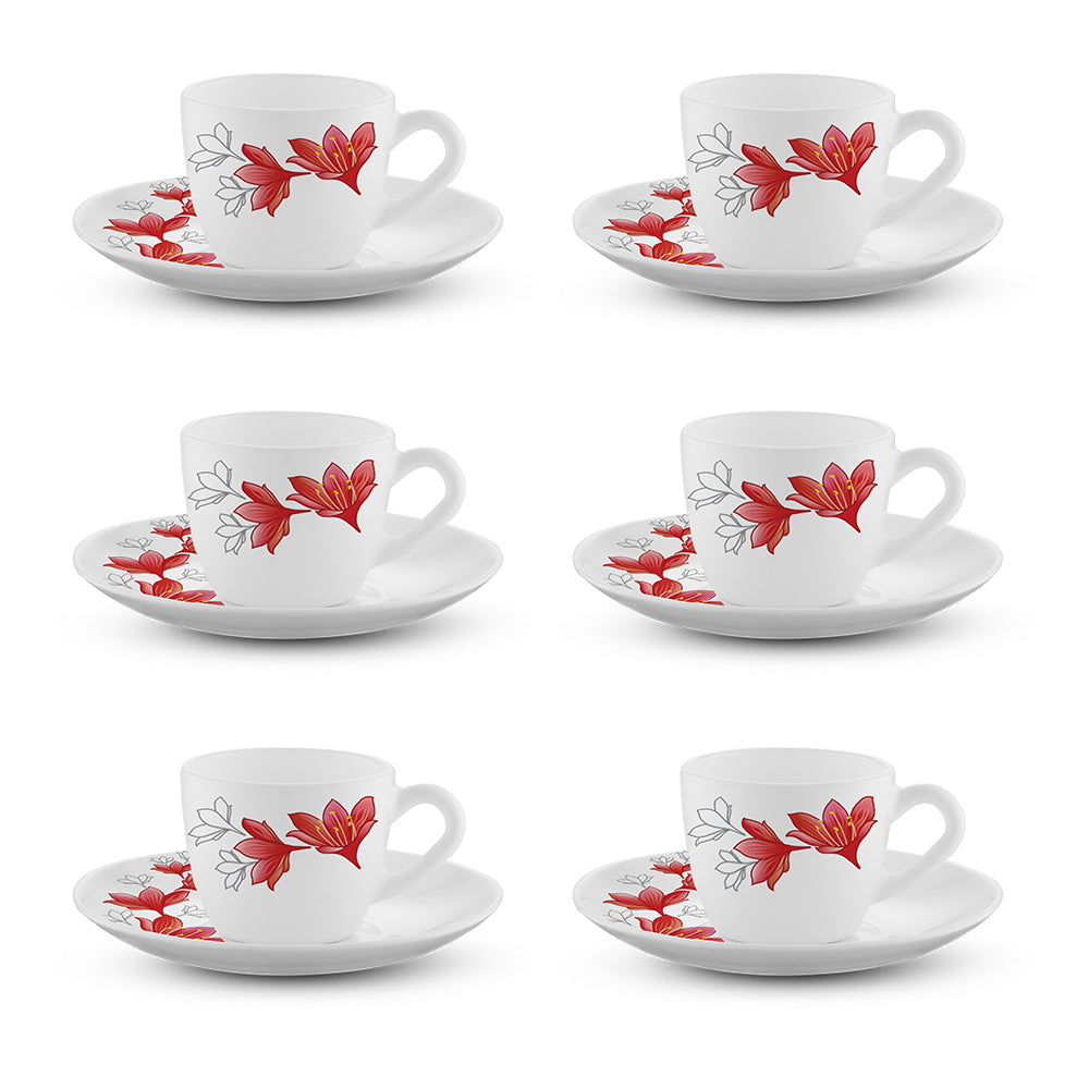 Borosil Larah Ruby Cup n Saucer Set of 12, 90ml