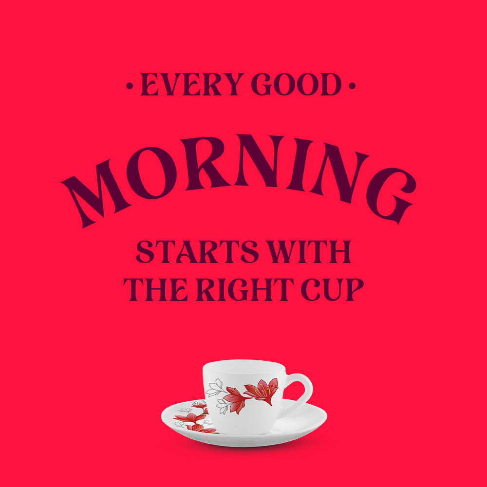 Borosil Larah Ruby Cup n Saucer Set of 12, 90ml