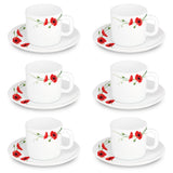Borosil Larah Red Carnation Mug n Saucer,  Set of 12, 100ml