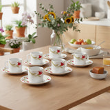 Borosil Larah Red Lily Mug n Saucer, Set of 12, 100ml
