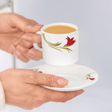 Borosil Larah Red Lily Mug n Saucer, Set of 12, 100ml