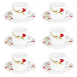 Borosil Larah Red Lily Mug n Saucer, Set of 12, 100ml
