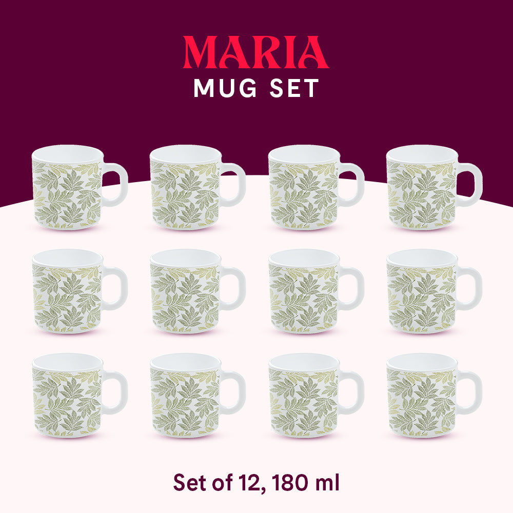 Borosil Larah Maria Mug Set of 12, 180ml
