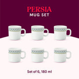 Borosil Larah Persia Mug Set of 6, 180ml
