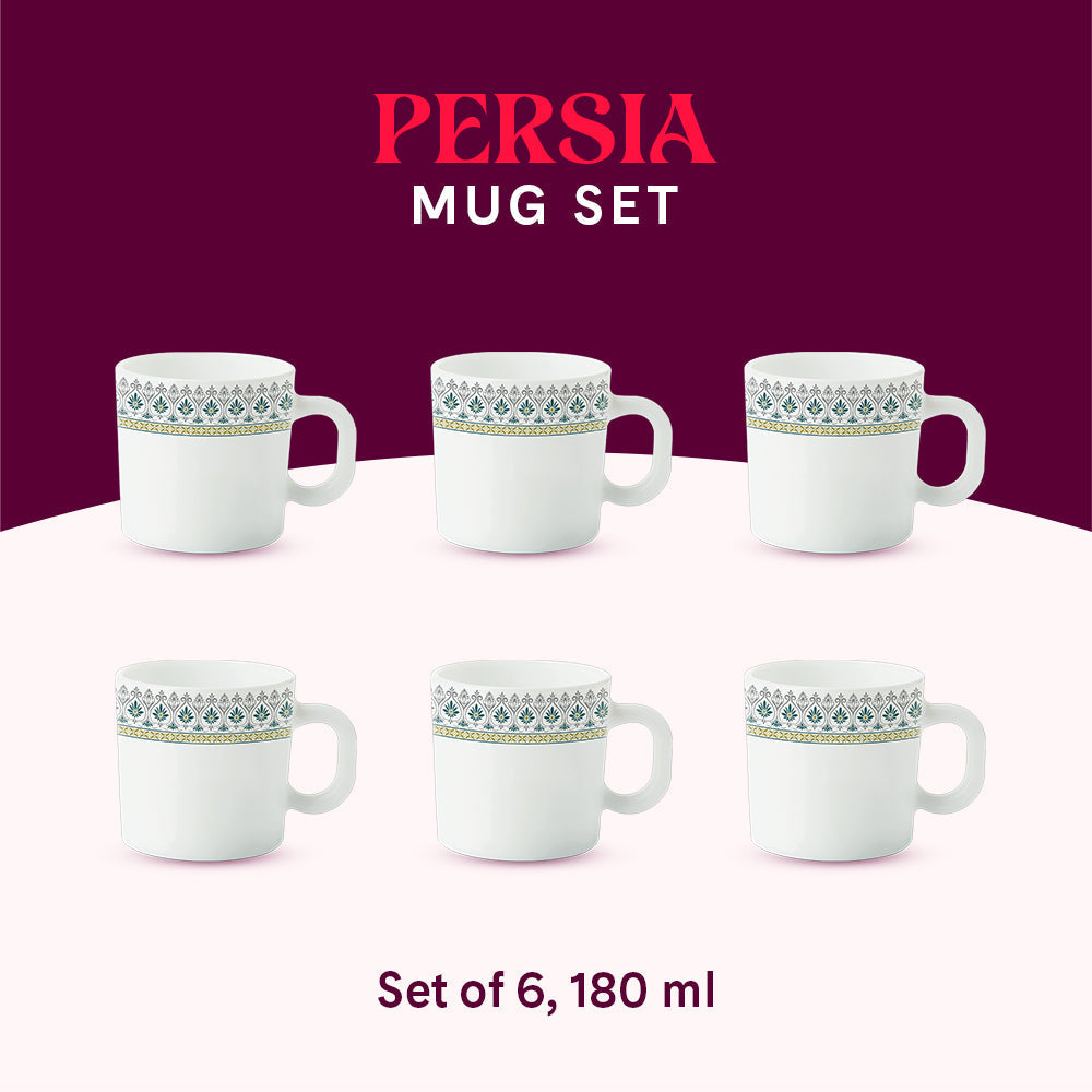 Borosil Larah Persia Mug Set of 6, 180ml