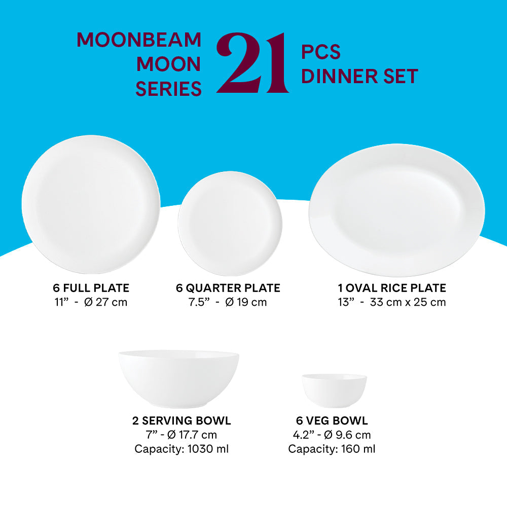 Borosil Larah Moonbeam Dinner Set, 21 pc