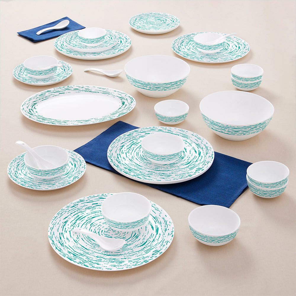 Borosil Larah Opalware Blue Nova Dinner 33 pc Set: Serves 6