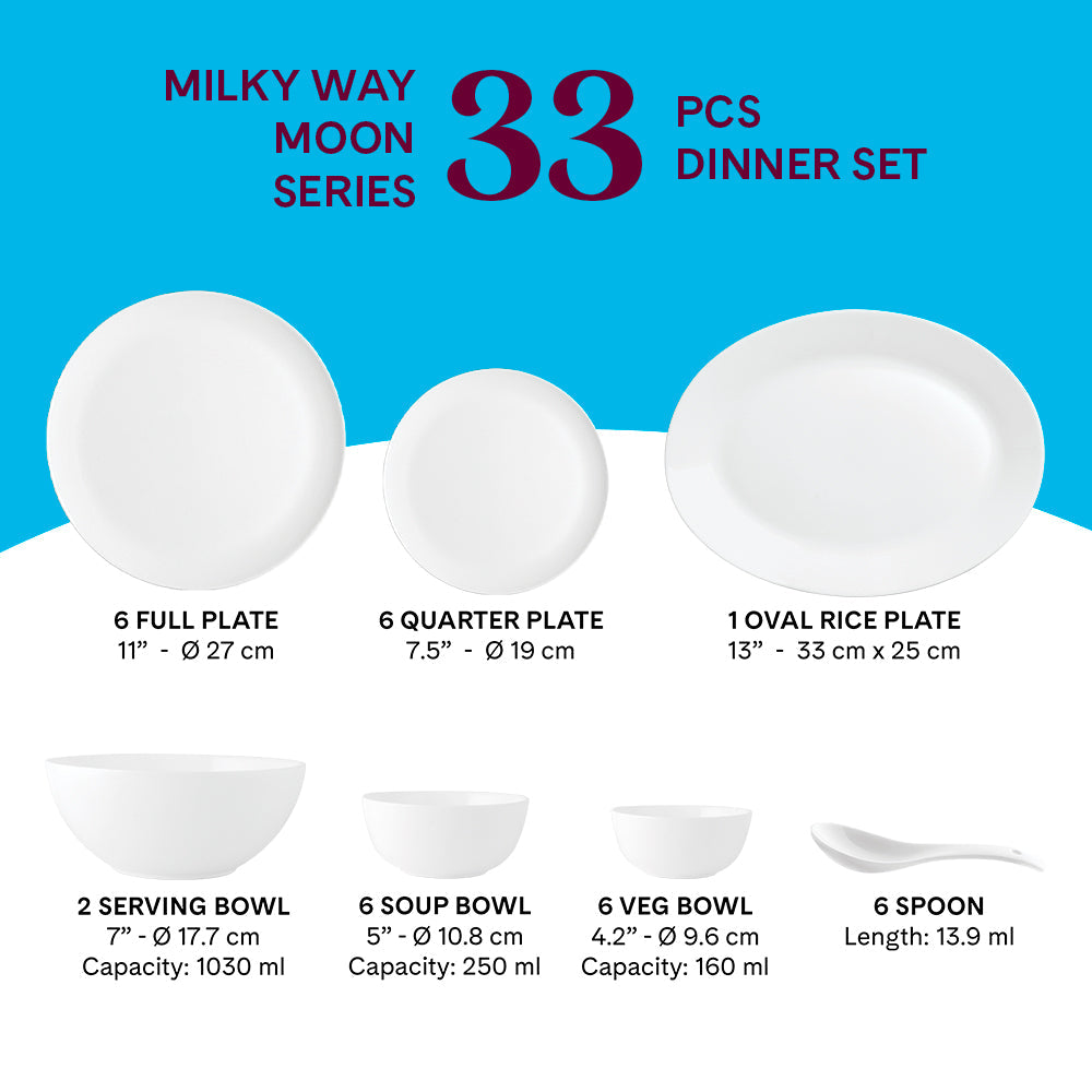Borosil Larah Milky Way Dinner Set, 33 pc