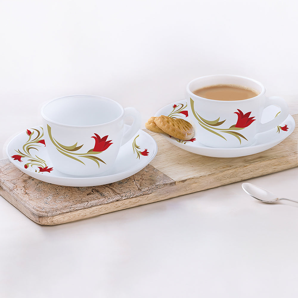 Borosil Larah Lily Tea Set of 5, Red