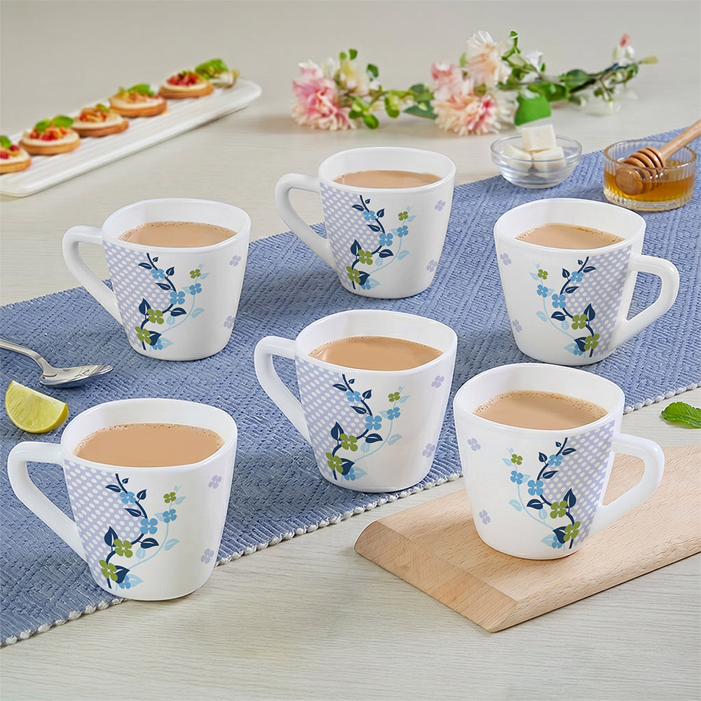 Borosil Larah Viola Blue Cup Set  of 6, 160ml