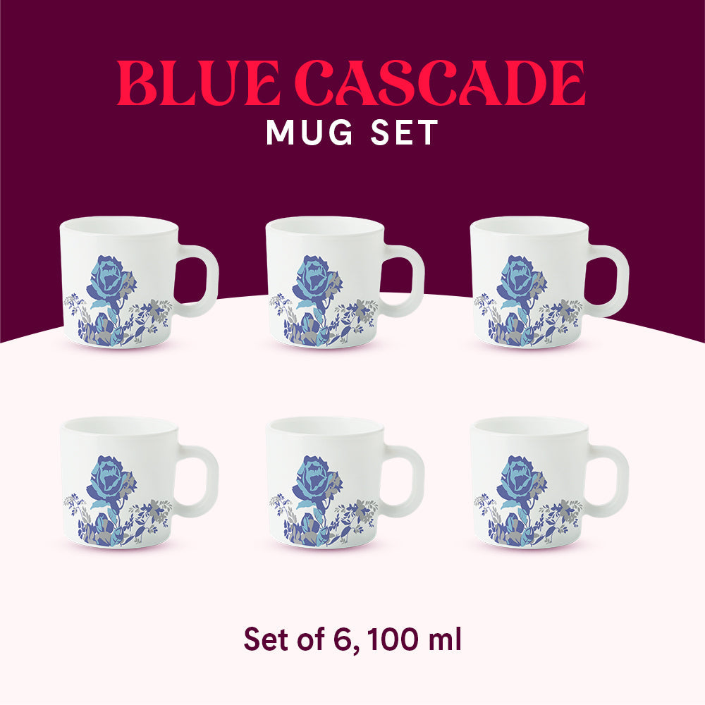 Borosil Larah Blue Cascade Mug Set of 6, 100ml