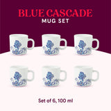 Borosil Larah Blue Cascade Mug Set of 6, 100ml