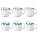 Borosil Larah Blue Leaves Mug, Set of 6, 100ml