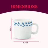 Borosil Larah Blue Leaves Mug, Set of 6, 100ml