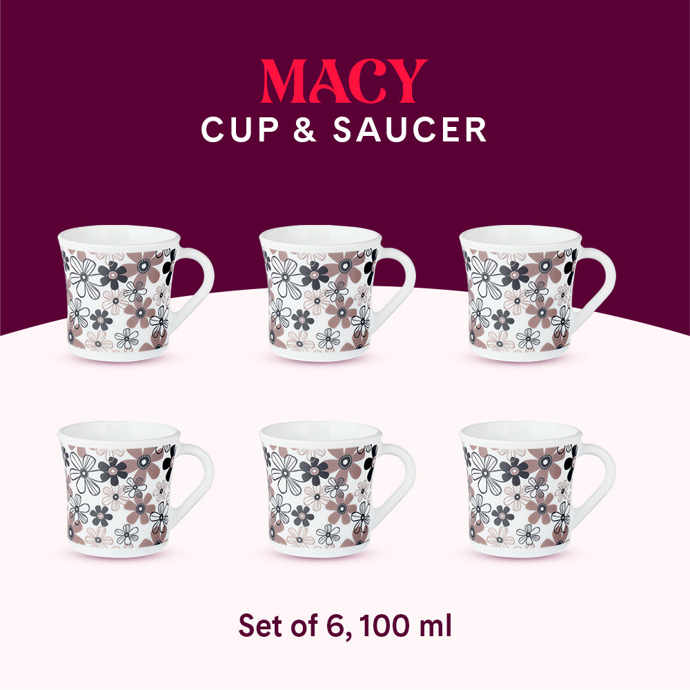 Borosil Larah Crysta Macy Mug Set of 6, 100ml
