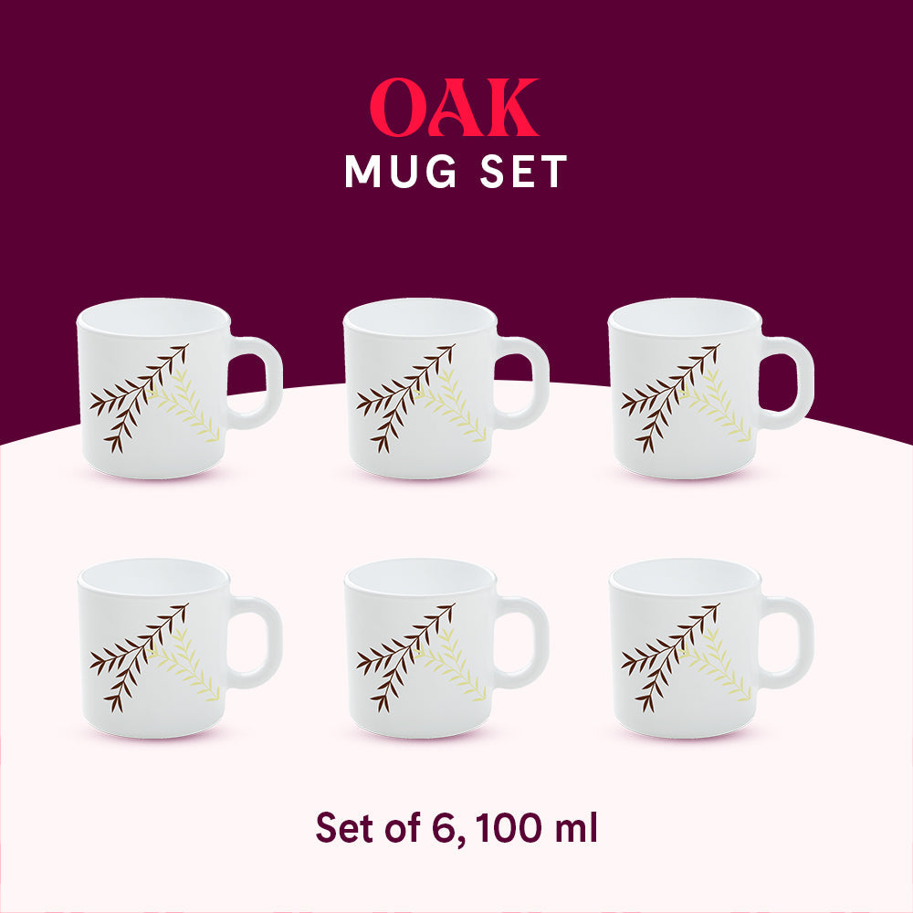 Borosil Larah Oak Mug, Set of 6, 100ml