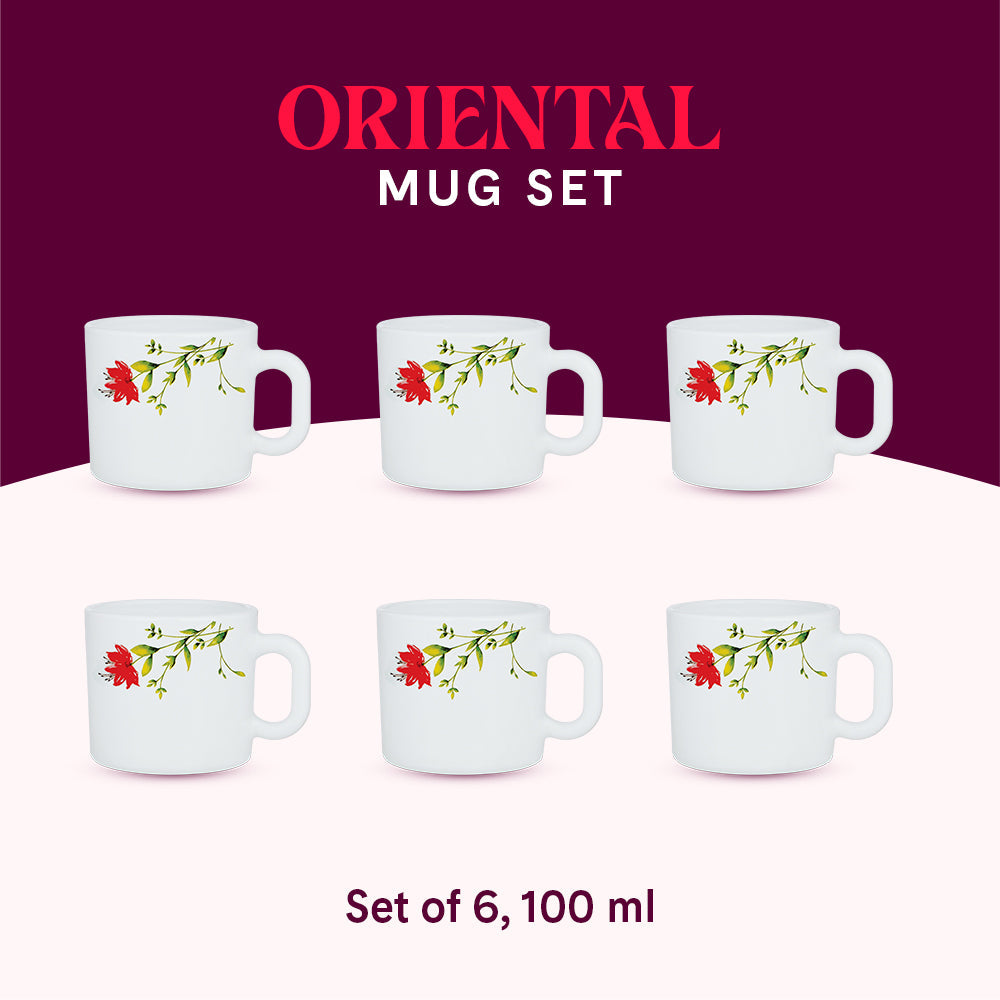 Borosil Larah Oriental Mug Set, 100ml x 6