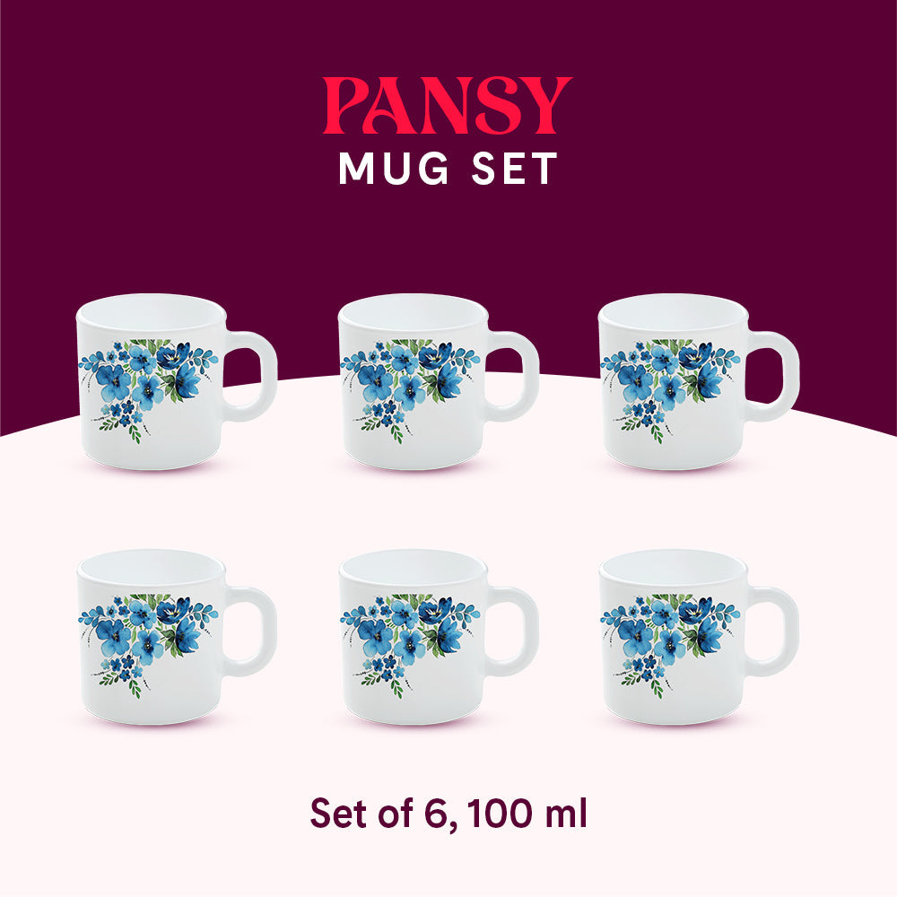 Borosil Larah Pansy Mug Set of 6, 100ml
