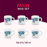 Borosil Larah Pansy Mug Set of 6, 100ml
