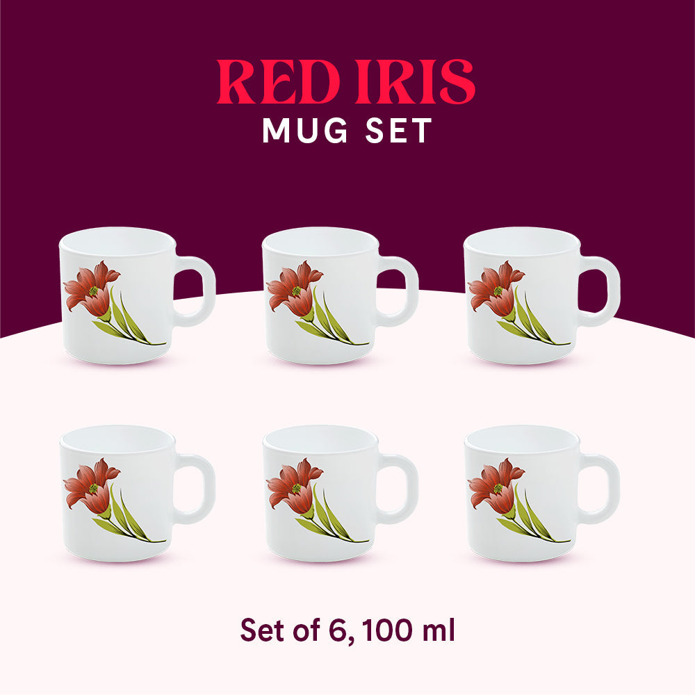 Borosil Larah Red Iris Mug Set
