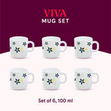 Borosil Larah Viva Mug, Set of 6, 100ml