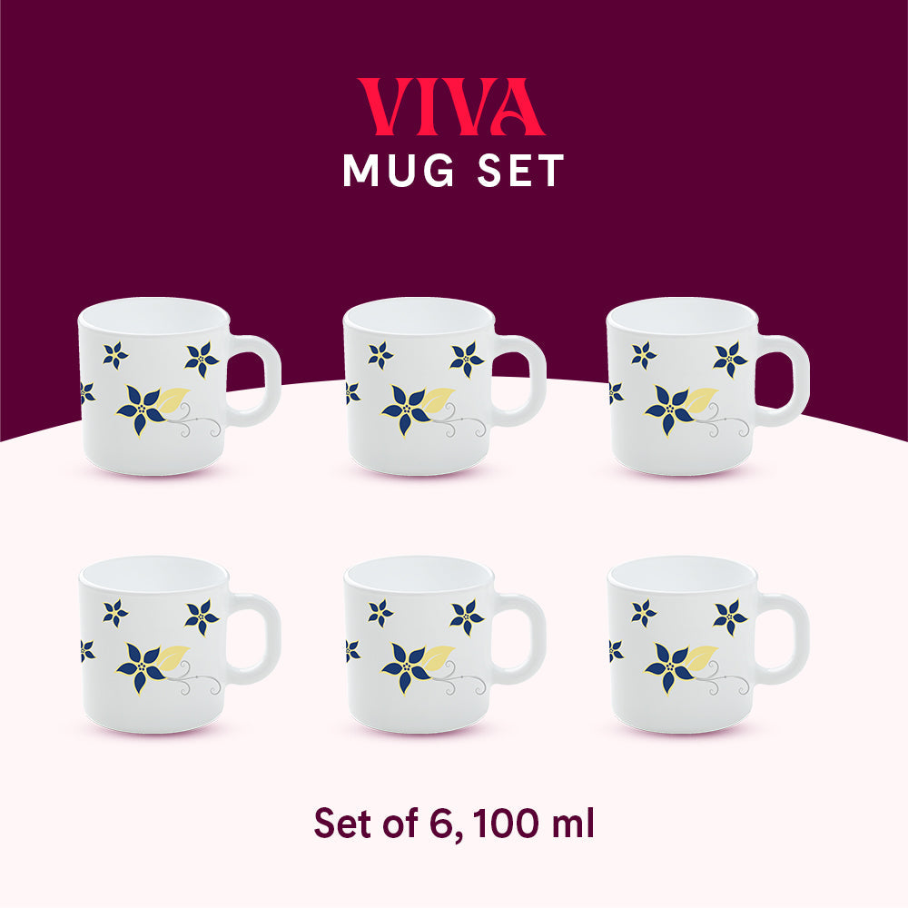 Borosil Larah Viva Mug, Set of 6, 100ml