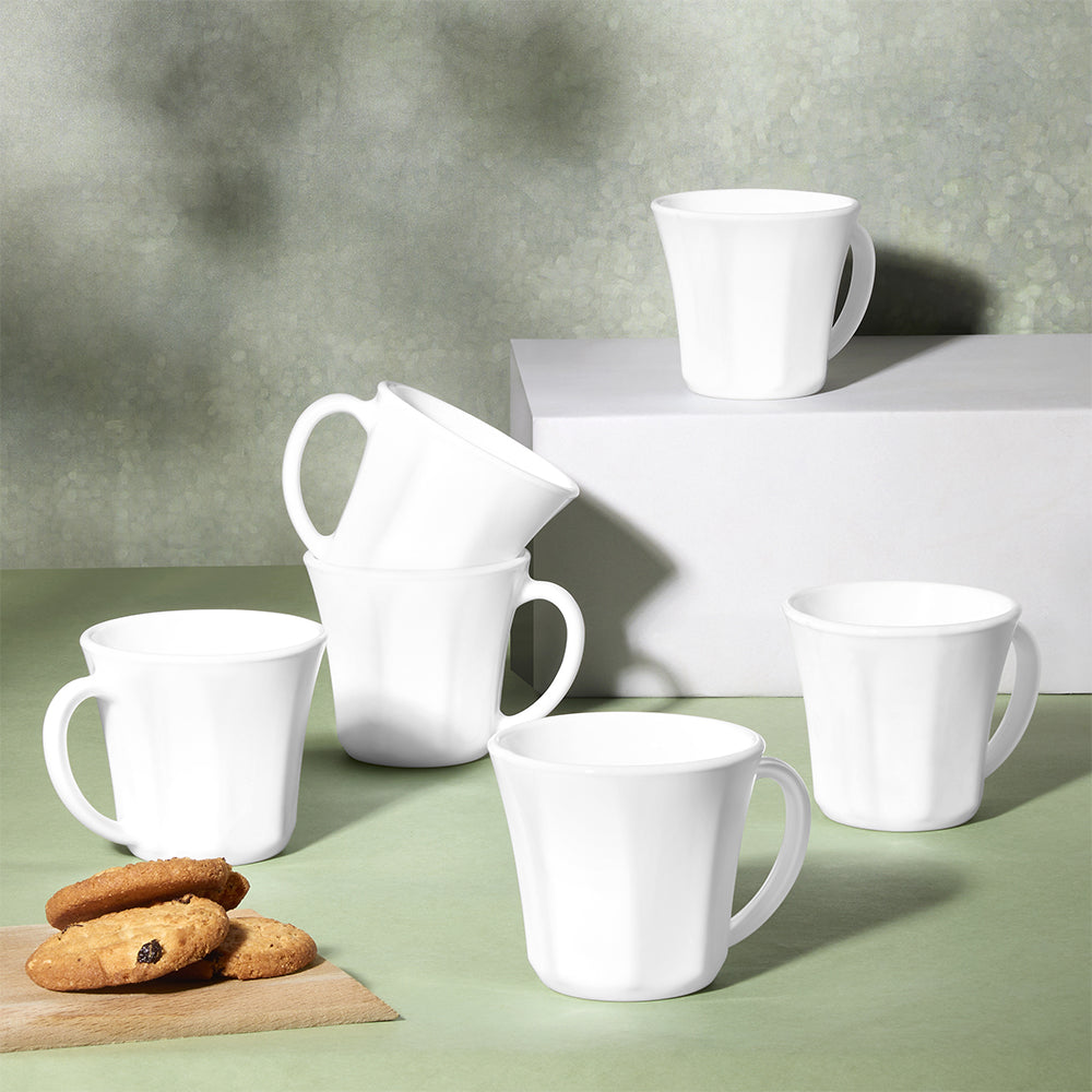 Borosil Larah Octa Mug Set, White