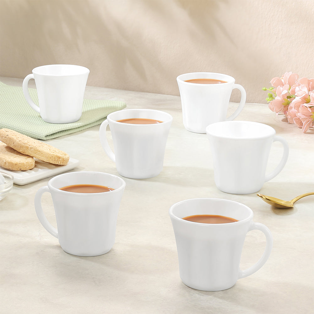 Borosil Larah Octa Mug Set, White