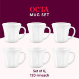 Borosil Larah Octa Mug Set, White